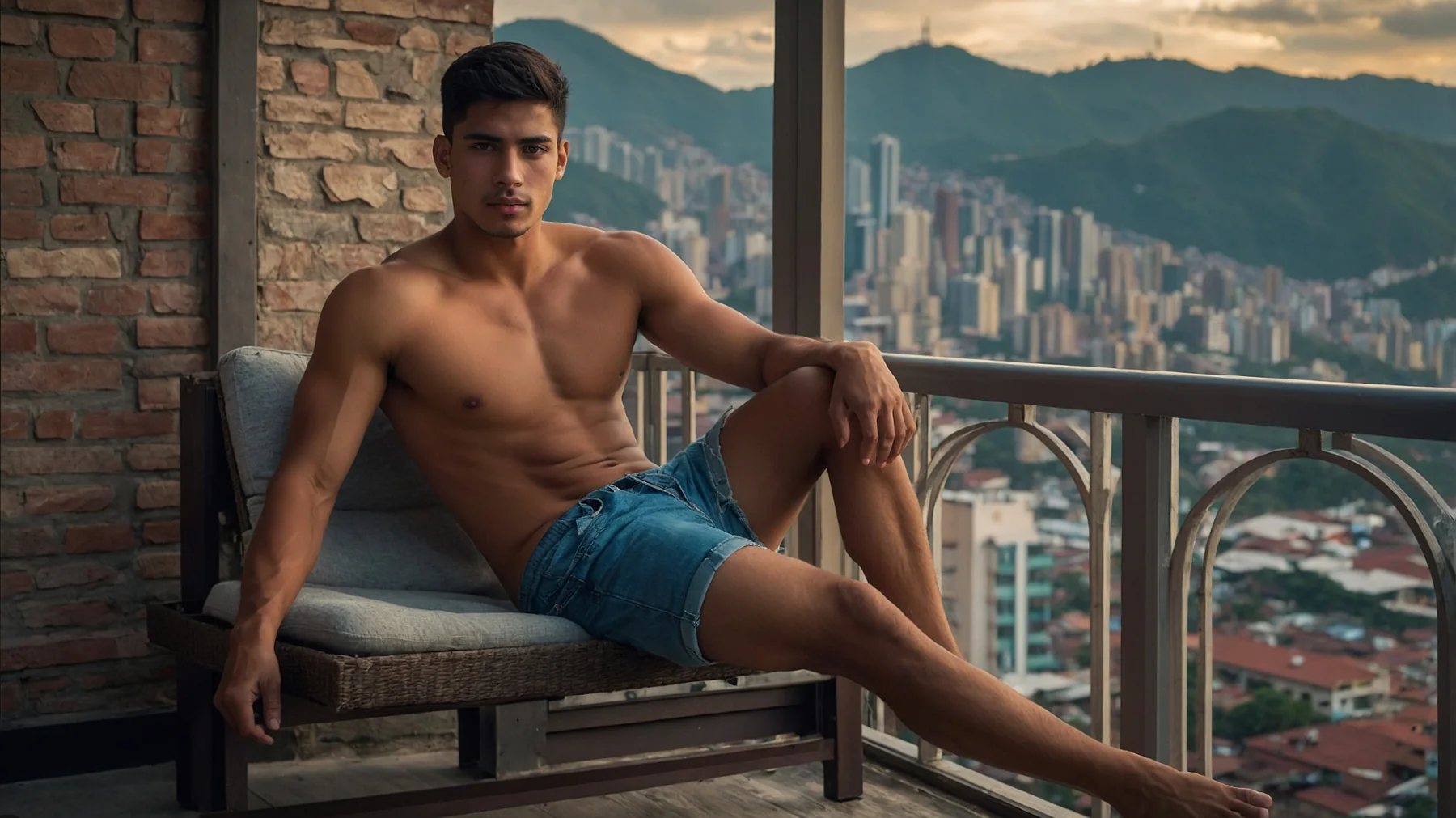 Confident adult Colombian man overlooking Medellín